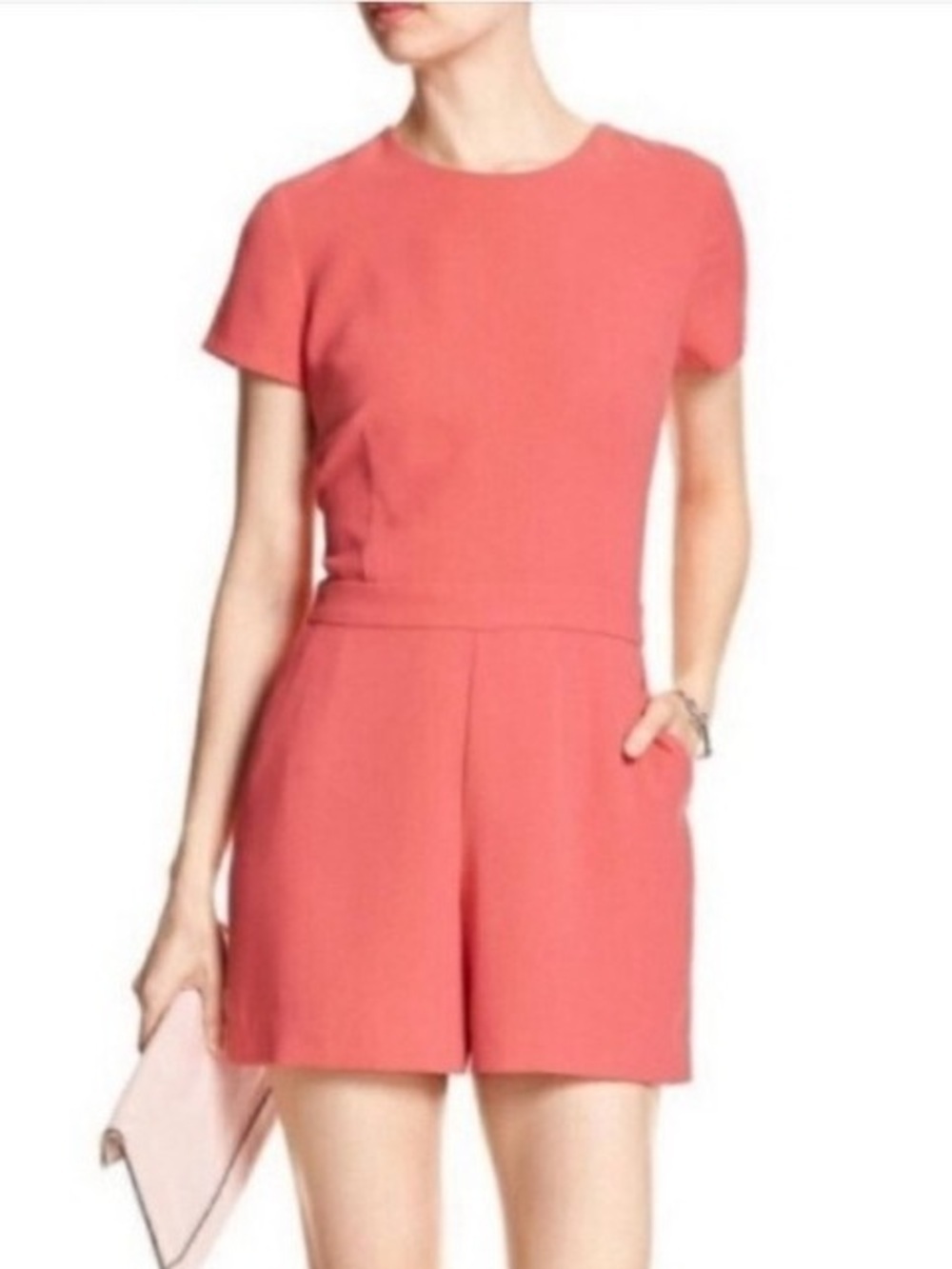BANANA REPUBLIC Coral Zip Up Dressy Short Sleeve Romper, Size 10P